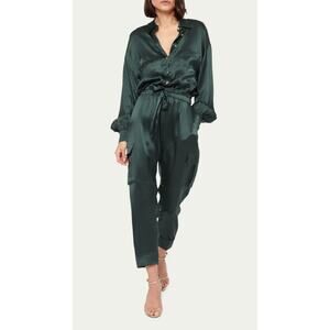 Cami NYC Belkis Charmeuse Silk Bodysuit Blouse Top Pine Satin XS Green